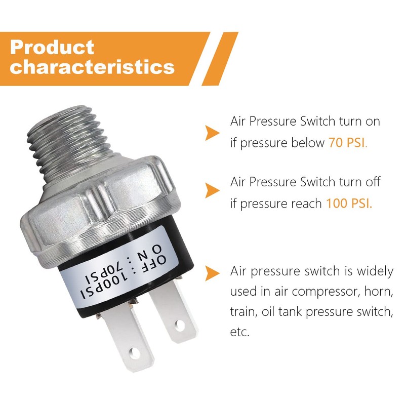 mankk White 70-100 PSI Air Pressure Switch,1/4"NPT Thread 24V 12V