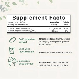 Vitamina K2 100mcg + D3 5000iu 300 Capsulas Eg Dd105 Sabor ND