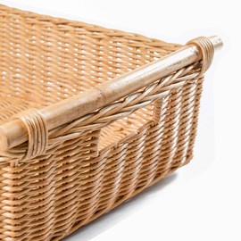 The Basket Lady Low Pole Handle Wicker Storage Basket, Large, 19.5 in L x 12.5 in W x 6 in H, Sandstone