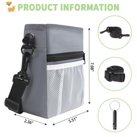 STNRST-IN Dog Treat Pouch, Dog Training Treat Pouch with Dog Whistle, Treat Pouches for Pet Training, Dog Treat Bag with Poop Bag Dispenser Waist Belt Shoulder Strap, 3 Ways to Wear -Grey