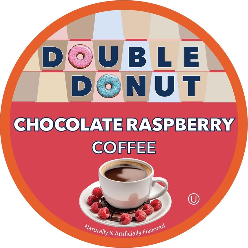 Double Donut Chocolate Raspberry Flavored Coffee Pods, Medium Roast Coffee,