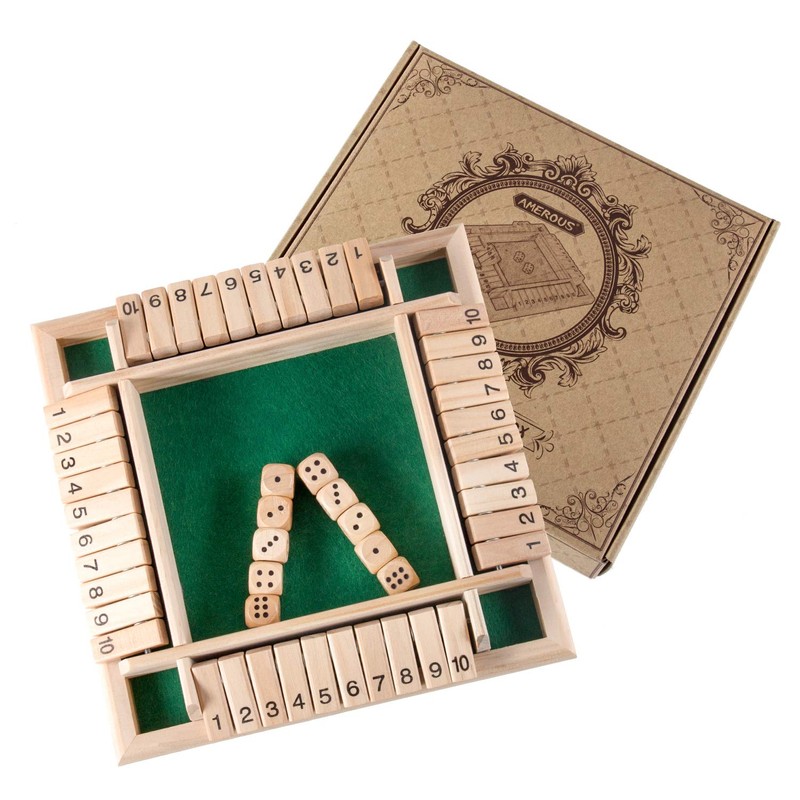 AMEROUS 1-4 Players Shut The Box Dice Game,Classic 4 Sided