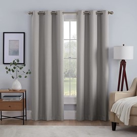 Eclipse Kylie Absolute Zero Blackout Noise Reducing Grommet Lined Window Curtains for Living Room (2 Panels), 37 in x 95 in, Grey