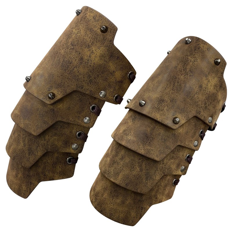 HiiFeuer Medieval Faux Leather 4-Layer Armbraces Armor, Medieval Mercenary Warmers,