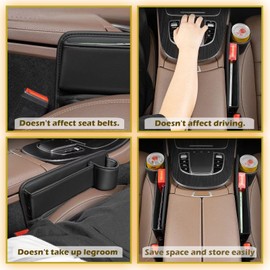 Car Seat Gap Filler with Cup Holder, Adjustable Seat Gap Storage Box, Leather Car Storage Organizer, Black Car Seat Storage Box for Phones, Wallets, Glasses, Keys and Cards