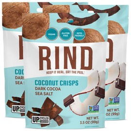 RIND Snacks | Dark Cocoa Sea Salt Coconut Crisps | Dried Fruit Superfood | Snack Chips | All Natural | Low Carbs | High in Fiber | Keto | Gluten Free | Vegan | Paleo | Fruit Snacks | 3.5 oz | 3 Pack