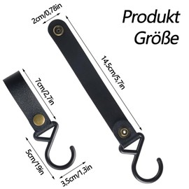 GVPOELR Pack of 8 Leather S Hooks, S Hooks with Leather Loop, Portable Camping Hanging Hook, S Shaped Hooks, Metal S Shaped Hooks for Hanging, for Travel, Camping, Home, Black