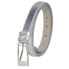 NYFASHION101 Women's Classy Skinny Bonded Leather Casual Belt with Shiny Buckle (L (37"-41"), Silver)