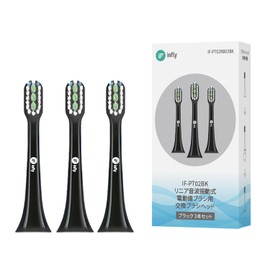 infly PT02 Replacement Brush, Sonic Type, Cap Included, DuPont Brush, Soft, Set of 3 [1 Box of 3] Black