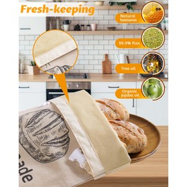 2 Pack Beeswax Bread Bags for Sourdough,Reusable Organic Linen Beeswax Bread Bag for Homemade Sourdough 17 x 12.6 Inches Food Storage Cloth Bag – Freezer-Friendly & Freshness Preservation