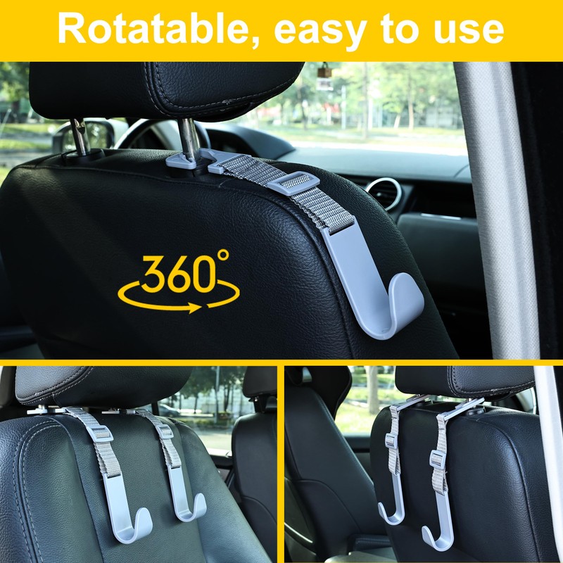 Amooca Headrest Hooks for Car Adjustable 4 Pack Vehicle Seat