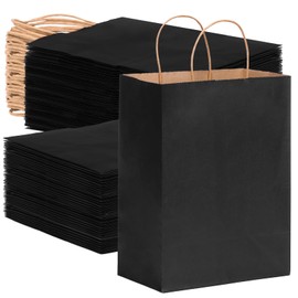 OUTUXED 120pcs Gift Bags, Black Paper Bag with Handles 7.1x3.6x9.3in Medium Size Kraft Bags for Party, Businesses