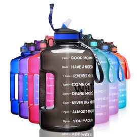 ETDW 3,78 Liter Trinkflaschen mit Strohhalme BPA Frei, 3,78L Wiederverwendbare Wasserflaschen mit Zeitangaben, GroßE Sportflasche mit Starkem Griff für Sport, Fitness, Freiluft, Wandern