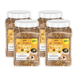 Purina Friskies Party Mix Cat Treats, Cheezy Craze Crunch, Blend of Cheddar, Swiss & Monterey Jack, Cat Treats Made with Real Cheese, 20-Ounce Canister (Pack of 4)