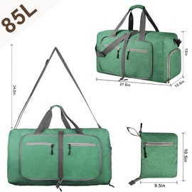 Dimayar 85L Travel Duffle Bag for Men Women - Foldable Duffel Bag with Shoes Compartment - Overnight Bags Waterproof & Tear Resistant(Forest Green)