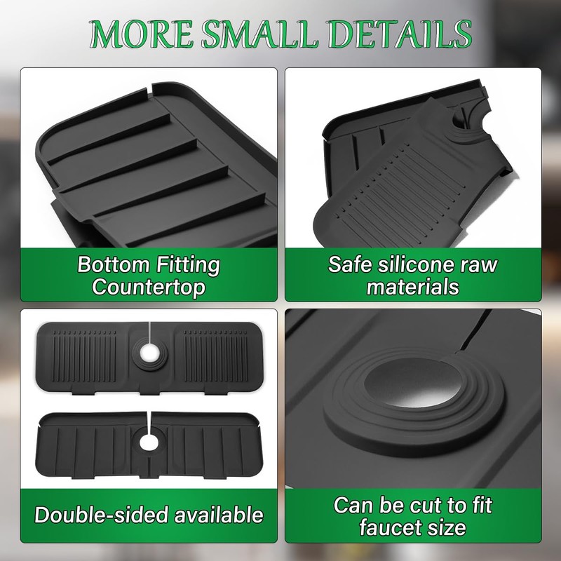 FFTANXS Tap Protector & Drip Mat, Black, Tap Splash Guard,