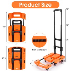 Voipvvii Folding Hand Truck500lbs, Portable Heavy Duty Dolly Cart, 6 Wheels Collapsible Luggage Cart with 2 Elastic Ropes - Compact Trolley Cart for Easy Moving - Ideal Hand Cart for Travel and More