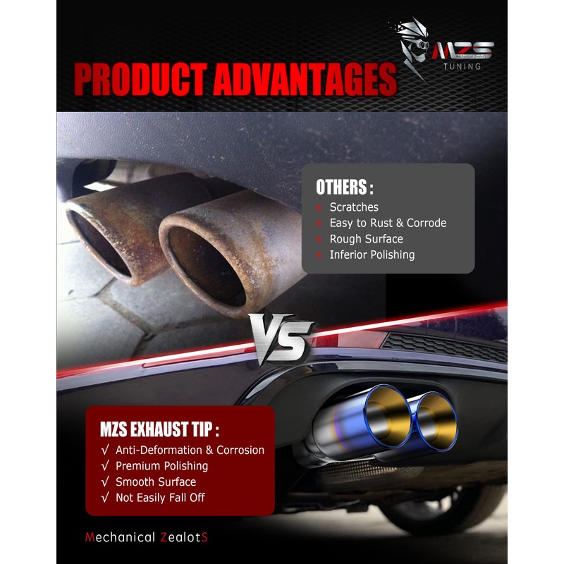 MZS Exhaust Tip, Stainless Steel 2.5" Inlet 3.5" Outlet 9.5"