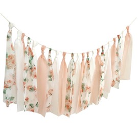 Mybbshower Blush Chiffon Tassel Garland Floral Hanging Banner for Nursery Room Wall Decor Birthday Backdrop Pink Wedding Engagement Bridal-Shower Baby Shower Decor 50 Inches(L) X 14 Inches(H)