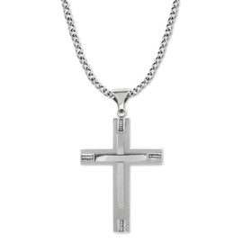 Savlano Stainless Steel Cross Pendant 24 inch Cuban Chain Necklace for Men Comes in Silver, Gold, Rose, Black Colors