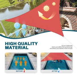 Coarbor 25'x25'x25' Sun Shade Sail Triangle Heavy Duty Fabric Cloth Screen for Patio Garden Yard Deck Pergola Canopy Water Permeable & UV Resistant (Red)