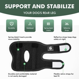 GFKRHPNY 1 Pair Short Dog Rear Leg Hock Ankle Brace for Torn ACL & CCL, Dog Leg Braces for Back Leg with Metal Spring Inserts, Dog Wrap Brace for Bottom Joint with Reflective Straps