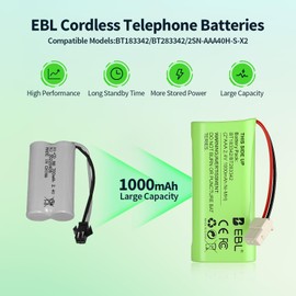EBL BT183342/BT283342 2.4V 1000mAh Ni-MH Battery, Compatible with AT&T VTech Cordless Phone Batteries BT166342/BT266342 CS6709 CS6609 CS6509 CS6409 EL52100 EL50003 (Pack 4) Green