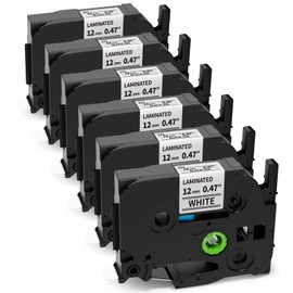 Label Maker Tape Replacement for Brother TZe-231 TZe231 P Touch Label Tape TZe TZ 12mm 0.47 Laminated Black on White Tape, Compatible with Brother PT-D210 D220 D202 H110 D400 D410 D600, 6-Pack