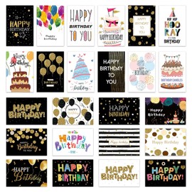 Kioiner 24 Pcs Happy Birthday Cards with Envelopes, 4x6 inch Assortment Birthday Cards Blank Inside Greeting Note Cards for Women Men Kids