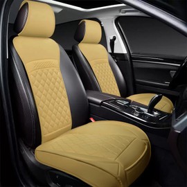 Joy Forserve Front Car Seat Covers for Toyota,Leather Waterproof Seat Protector Custom Fit Toyota Tacoma Rav4 Corolla Camry Tundra Venza Corolla Cross,2 Pack,Beige