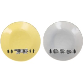 Lisa Larson Stroll Plate Plate, 7.5 inches (19 cm), Pair Set, Stroll, Yellow/Gray, Made in Japan