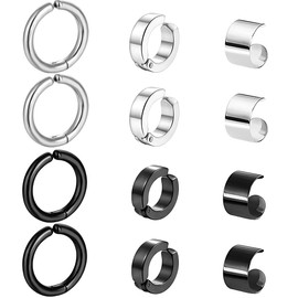 NHPY 6 Pairs of Men's Earrings, Men's Earrings, Stainless Steel Hoop Earrings, Hoop Earrings Set, Earrings, Men, Women, Cartilage Helix Piercing, Ear Fashion, Punk Earrings Hoop Earrings