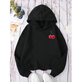 RoseSeek Women's Cherry Cheetah Print Hoodies Long Sleeve Pullovers Sweatshirts Trendy Fall Clothes Black Cherry M