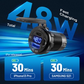 Anina 2PCS Club Car Charger 12V 24V 36V 48V 60V 30W PD QC 3.0 Dual Port Type C Charger Fast Charging High Voltage USB Outlet for Club Car Boat Marine Bus Truck Golf RV Motorcycle