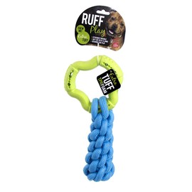 Ruff Play Extra Tuff Dental Treat Ring w/Rope Dog Toy, Orange - Dog Teething Toy, Chew Toys, Extremely Durable, for Aggressive Chewers, Aids Dogs Dental Health