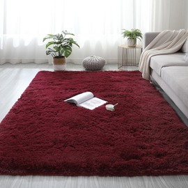 Lifup Area Rug for Living Room, Indoor Shag Fuzzy Carpets, Fluffy Faux Fur Rugs, Non-Slip High Pile Shaggy Carpets, Ultra Soft Plush Rugs for Bedroom Home Decor Burgundy 3.3x5 Feet