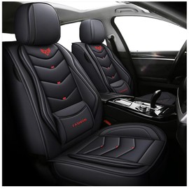 ZHNGSU Leather Car Seat Covers,Waterproof Seat Covers Full Set with Lumber Support,Universal Automotive Seat Covers for Cars,SUVs,Trucks,and Sedans(Black, Full Set)