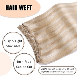 VINBAO Weft Hair Extensions Human Hair Sew in Hair Extensions 18inch Real Human Hair 100g Highlighted Honey Blonde Mixed Platinum Blonde Double Weft Hair Extensions for Women (weft#27P60-20inch)