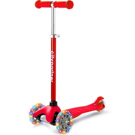 Kids Scooter, Children and Toddler 3 Wheel Kick Scooter, LED Lighted Wheels and 3 Adjustable Height Handlebars, Lean-to-Steer, 3 Wheel Scooter for Boys & Girls Ages 3-8 (Red)