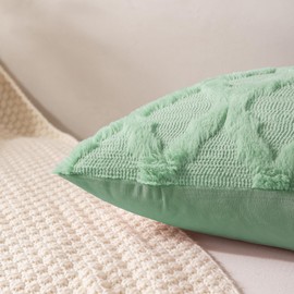 Cozoomy Set of 2 Soft Moroccan Throw Pillow Covers 18x18 Inch Plush Boho Decorative Pillow Cover Accent Cushion Case for Couch Sofa Bed, Sage Green