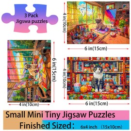 Small Jigsaw Puzzles for Adults 150 Pieces Vintage Pug & Cat Oil Painting Mini Jigsaw Puzzles Challenging Mini Puzzles Tiny Jigsaw Puzzles 6 x 4 Inches, 3 Pcs,Mini Easel Included