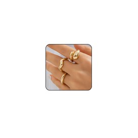 Chunky Gold Rings for Women Adjustable Silver Statement Rings Open Bold Thick Rings Gold Stackable Rings Chunky Silver Rings for Women Chunky Rings Set Silver Gold Plated Jewelry (Style1_gold 3 pcs)