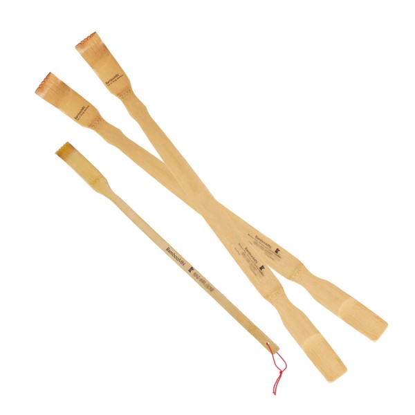 BambooMN 2 Pieces 25 Inch Extra Long Bamboo Wood Wooden Backscratcher Shoehorn Plus Free Travel Size Back Scratcher