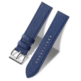 MUENShop Extra Long Genuine Leather Bracelet XXL 20 mm 22 mm Litchi Pattern Quick Release Extended Strap Watch Strap, blue, Strap.