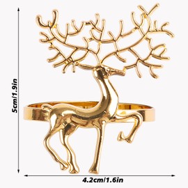 DERAYEE 12 PCS Christmas Napkin Rings, Reindeer Napkin Rings Gold Elk Napkin Holders Napkin Buckle for Xmas Thanksgiving Party Holiday Wedding Table Decoration