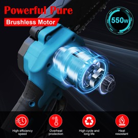 6-Inch Mini Chainsaw, Cordless Handheld Electric Chainsaw with 2x 24V 4000mAh Batteries & 2 Chains, Lightweight & Portable, for Tree Trimming, Wood Cutting, Gardening, Outdoor & Household Use (Blue)