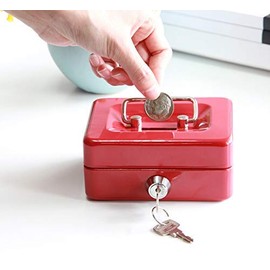 Jssmst Hand Safe, Key Lockable Cash Box, Coin Bank, Metal, Mini Size, Lightweight, Kids, 5.9 x 4.7 x 3.1 inches (15 x 12 x 8 cm) (Red)
