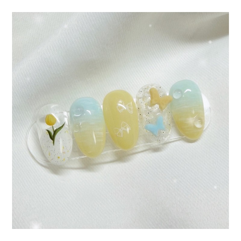[Handmade Nail Tips] Tulip Garden Nail Tips - Long Oval