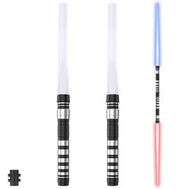 Abizarch 2 Pcs Light Sword with Connector Sounds 7 Colors Changeable LED Light Up Sword Retractable Light Sword Double Edge Portable Lightweight Light Sword with Handle for Kids Adult Christmas Cospla