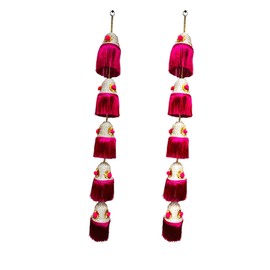 Cone Shape & Fringe lari, Set of 2 for Indian Festival, Indian Wedding, Mehendi, Sangeet, Pooja or Diwali Decor (Hot Pink)